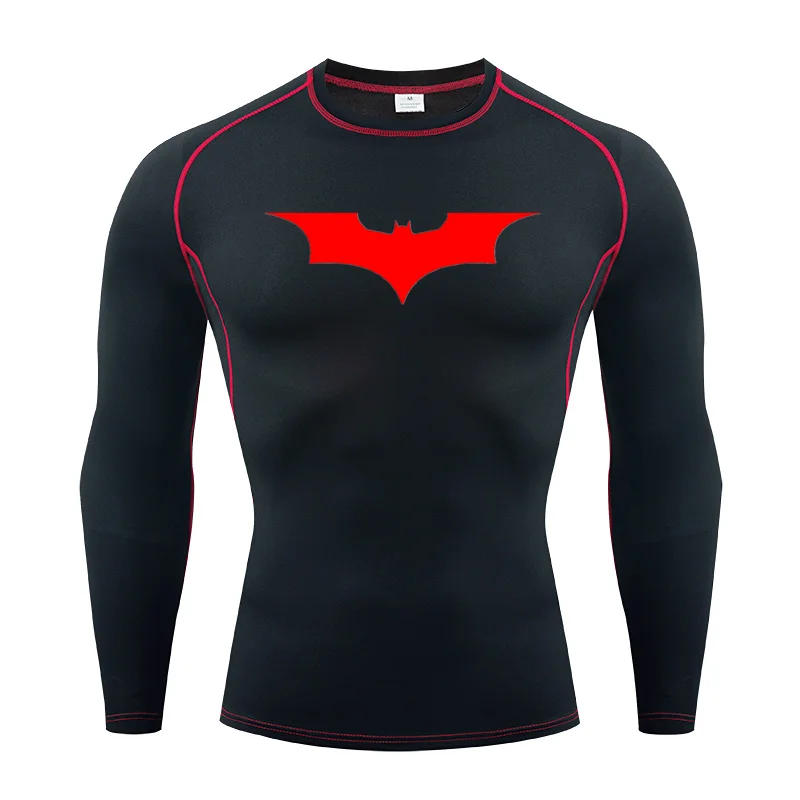 New Men\'s T Shirt Outdoor Training Fitness Gym Jogging Running Sweatshirt Bat/-Man Compression Shirts Tight Elastic Breathable