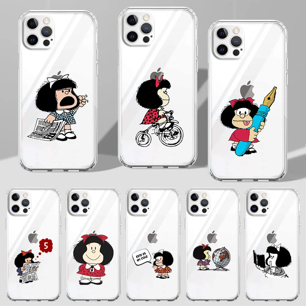 Mafalda Cartoon Case for Apple iPhone 11 13 Mini 14 12 Pro Max 15 7 8 Plus XR X XS Clear TPU Phone Cover