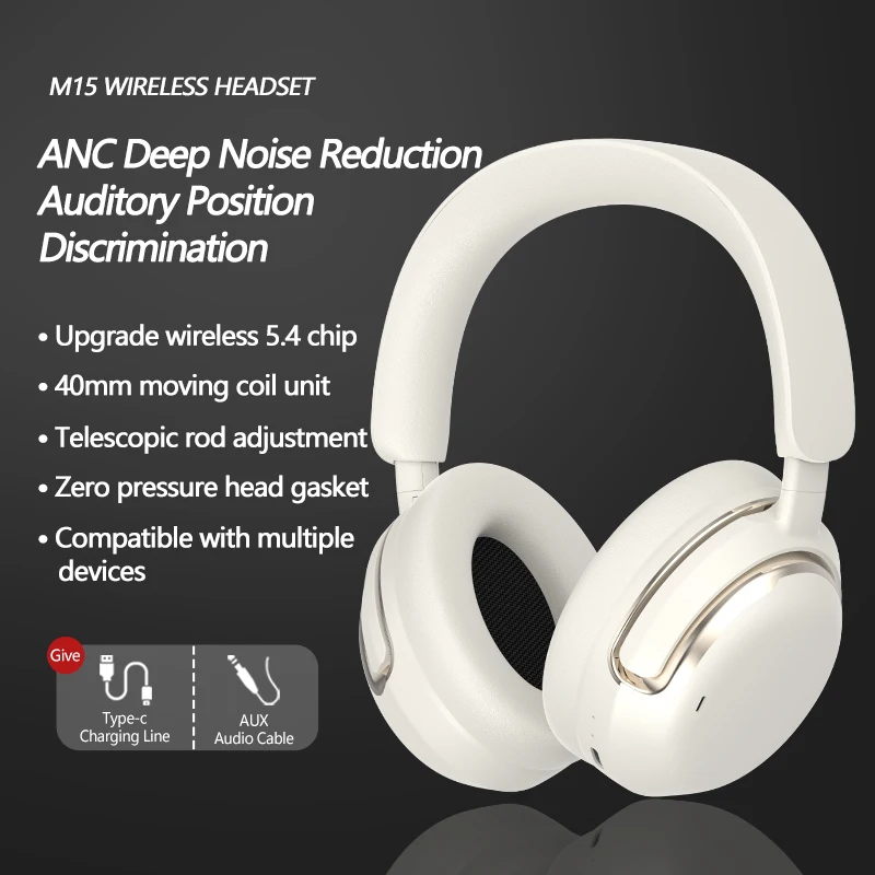 New active noise-cancelling over-ear Bluetooth headphones with long battery life and wireless functionality for sports activitie