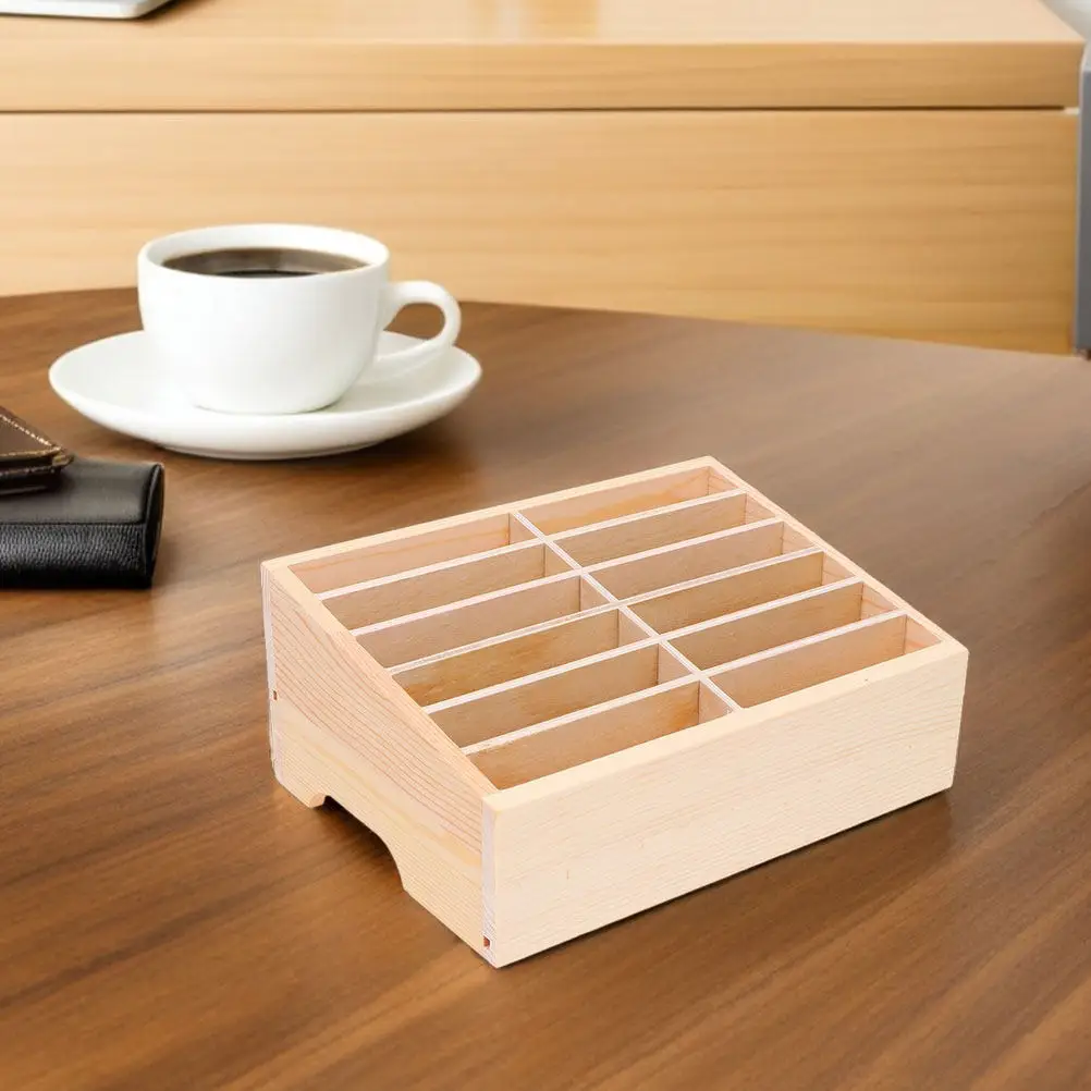 2Pcs Wooden Cell Phone Storage Box Classroom Office Organizer Multi Compartment Desktop Phone Holder Cellphone Storage Cabinet