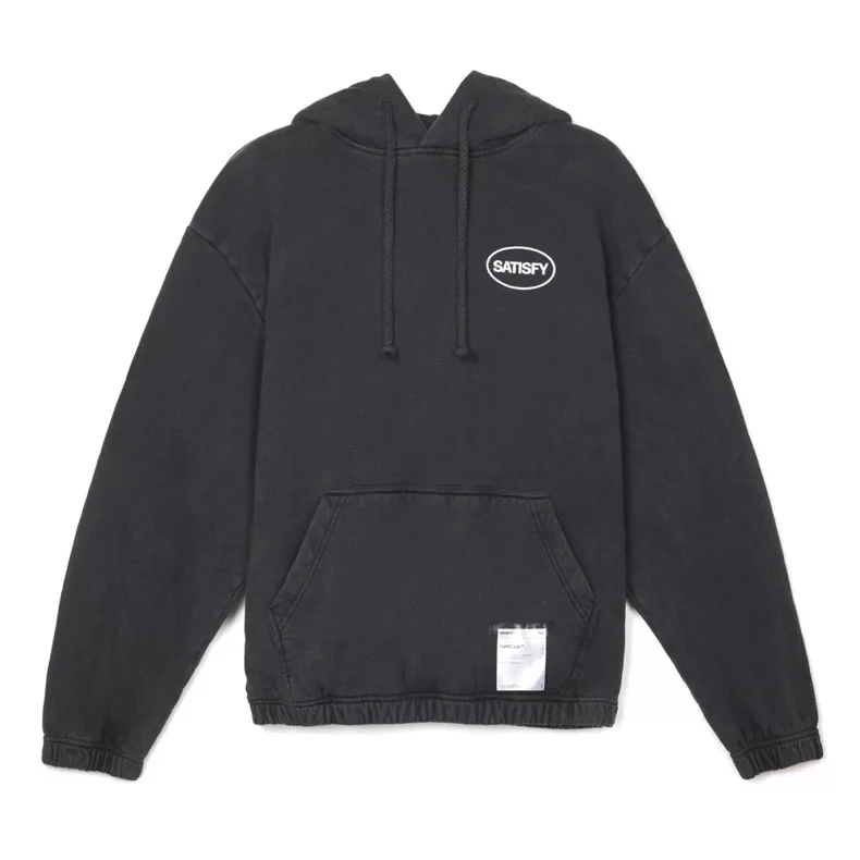 SATISFY front and rear letter print hooded pullover sports sweater