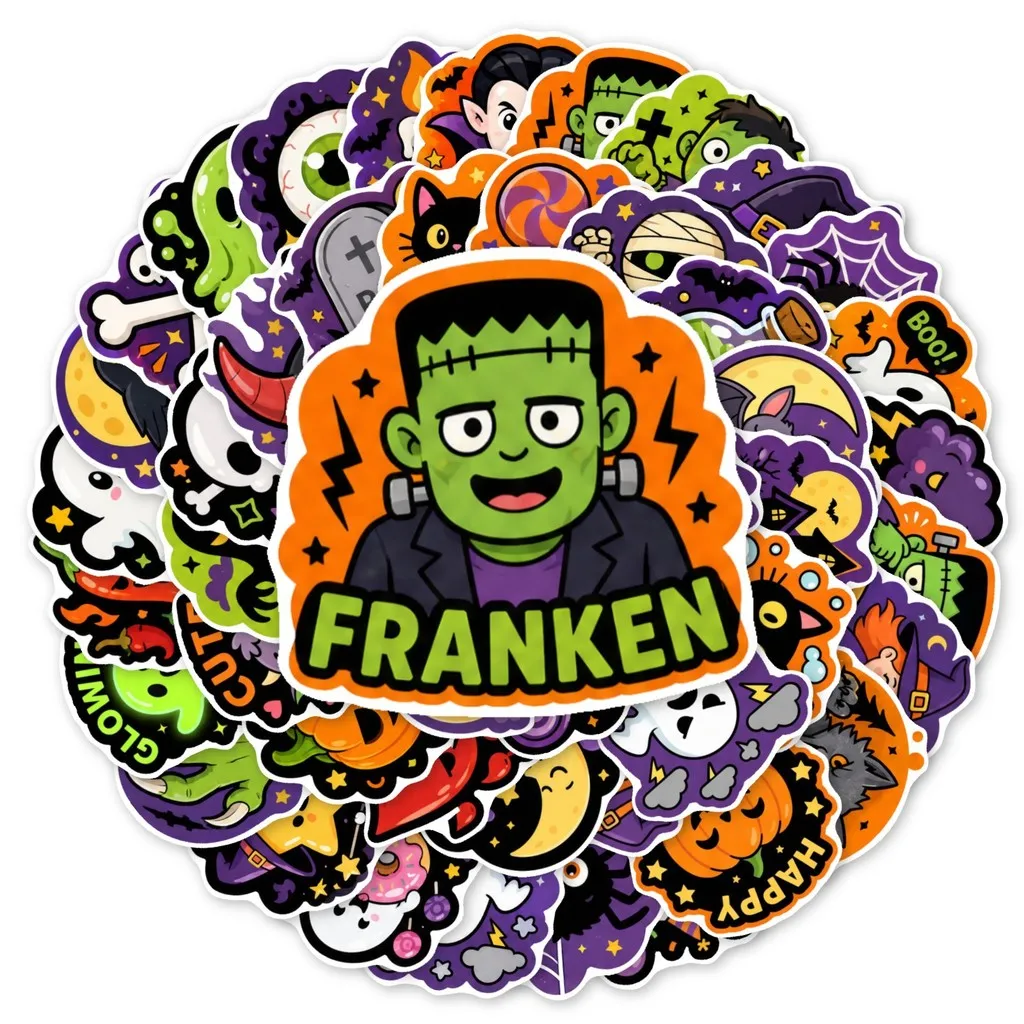 50Pcs Fun Cartoon Halloween Doodle Stickers, New‑arrival Festival Themed Decals, DIY Ornaments AnimeWorlds Store
