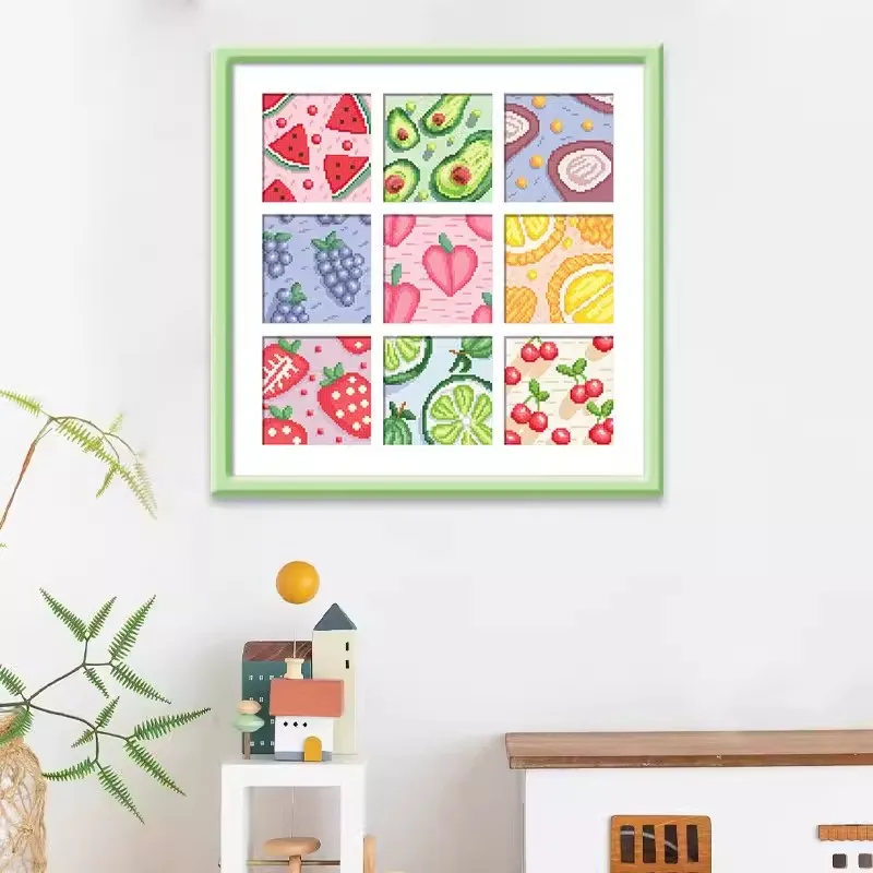 14CT 40X40cm Fruits Pre-Printed Cross Stitch DIY Embroidery Set Handicraft Floss Needle Crafts 51 Colors