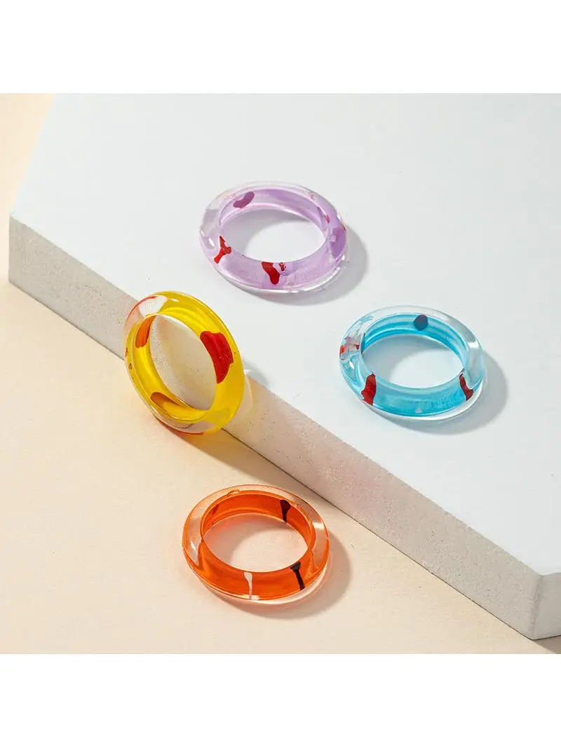

Fashionable Acrylic Resin Candy Colored Rings Set for Couples Women's Style Hand Jewelry Alloy Material Couple Rings