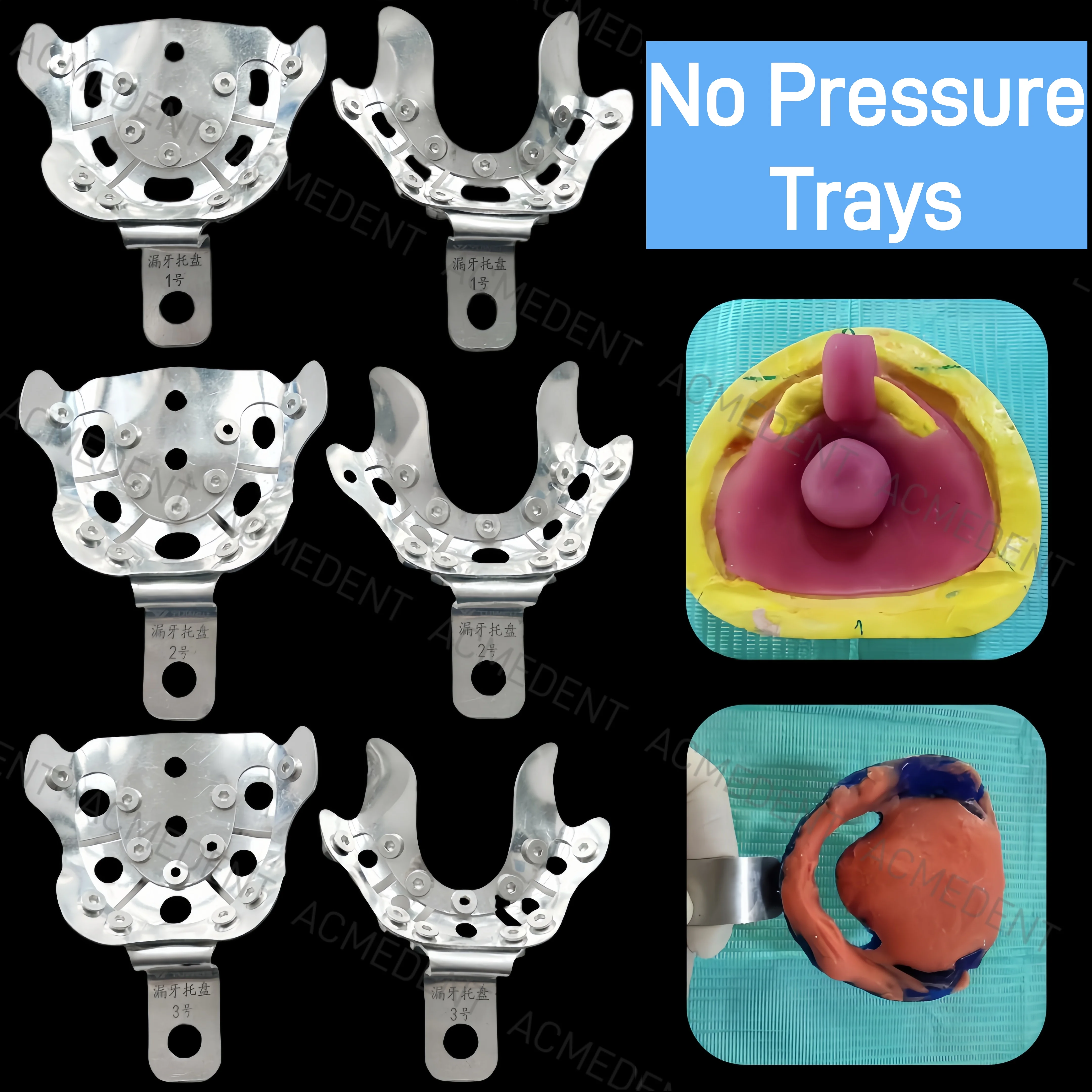 Dental No Pressure Tray Pressure-Free 2-Layer Bendable Trays Soft Aluminum S/M/L Frame Cut Back Tray FCB For Partial Teeth Loss