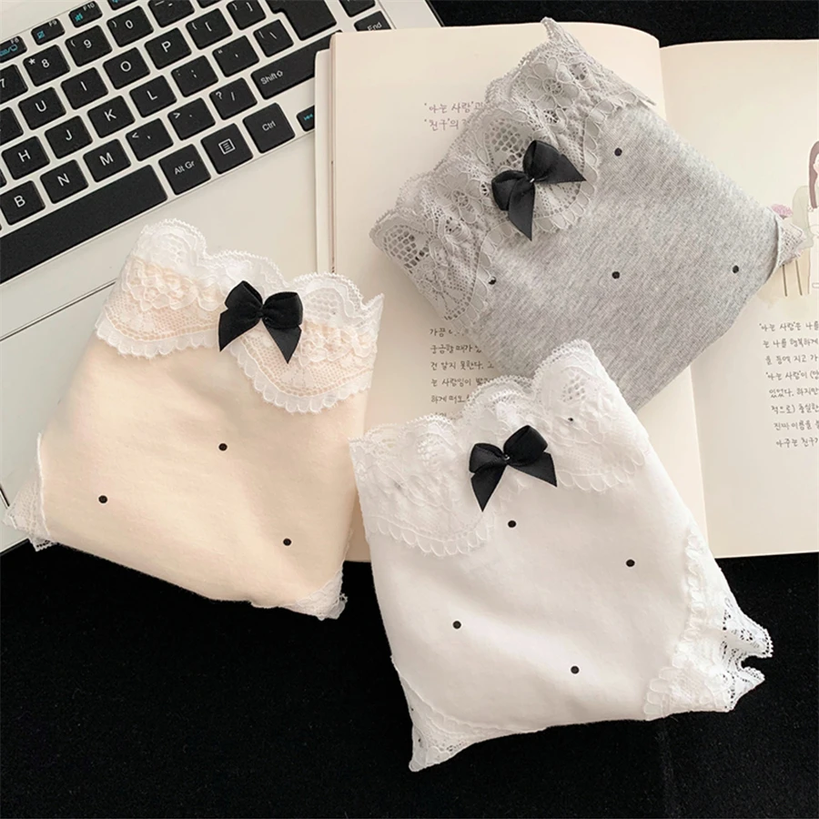 5 قطعة القطن المرأة النقاط سراويل مثير تنفس الصلبة الملابس الداخلية ملخصات الفتيات الدانتيل مريحة منتصف الخصر مثلث السراويل M-XXL #5