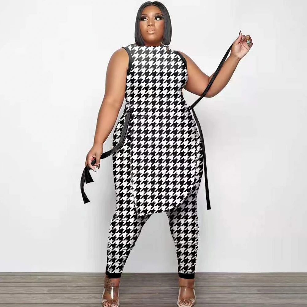 

XL-5XL Plus Size Clothes 2 Piece Women Set 2022 Spring Summer New Fashion Sleeveless Top And Pants Suit Party Lady Matching Sets