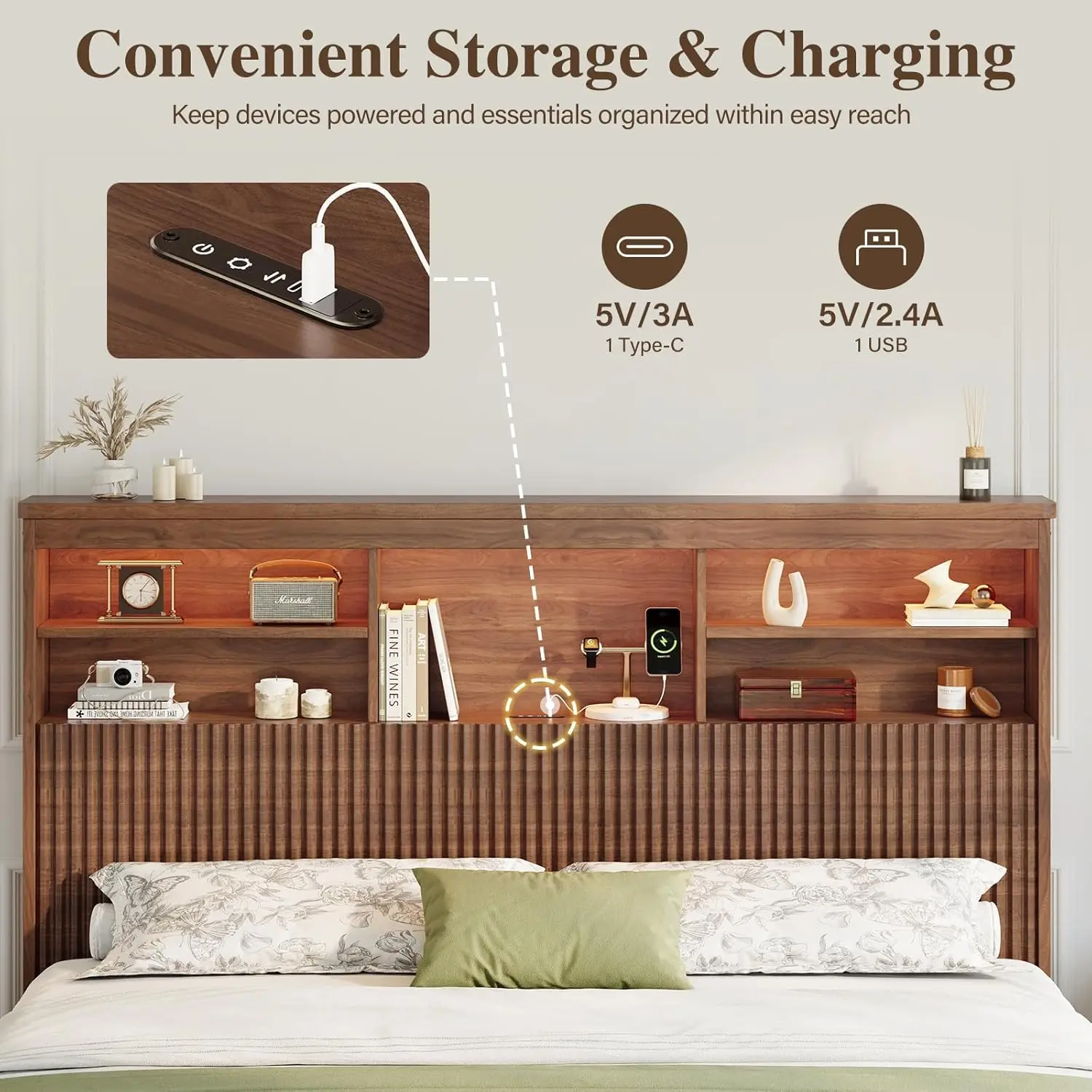 Queen Size Bed Frame and Tall Headboard & Storage, Metal Platform Bed Frame with 4 Storage Drawers, Queen Bed Frame, Customized - view 4
