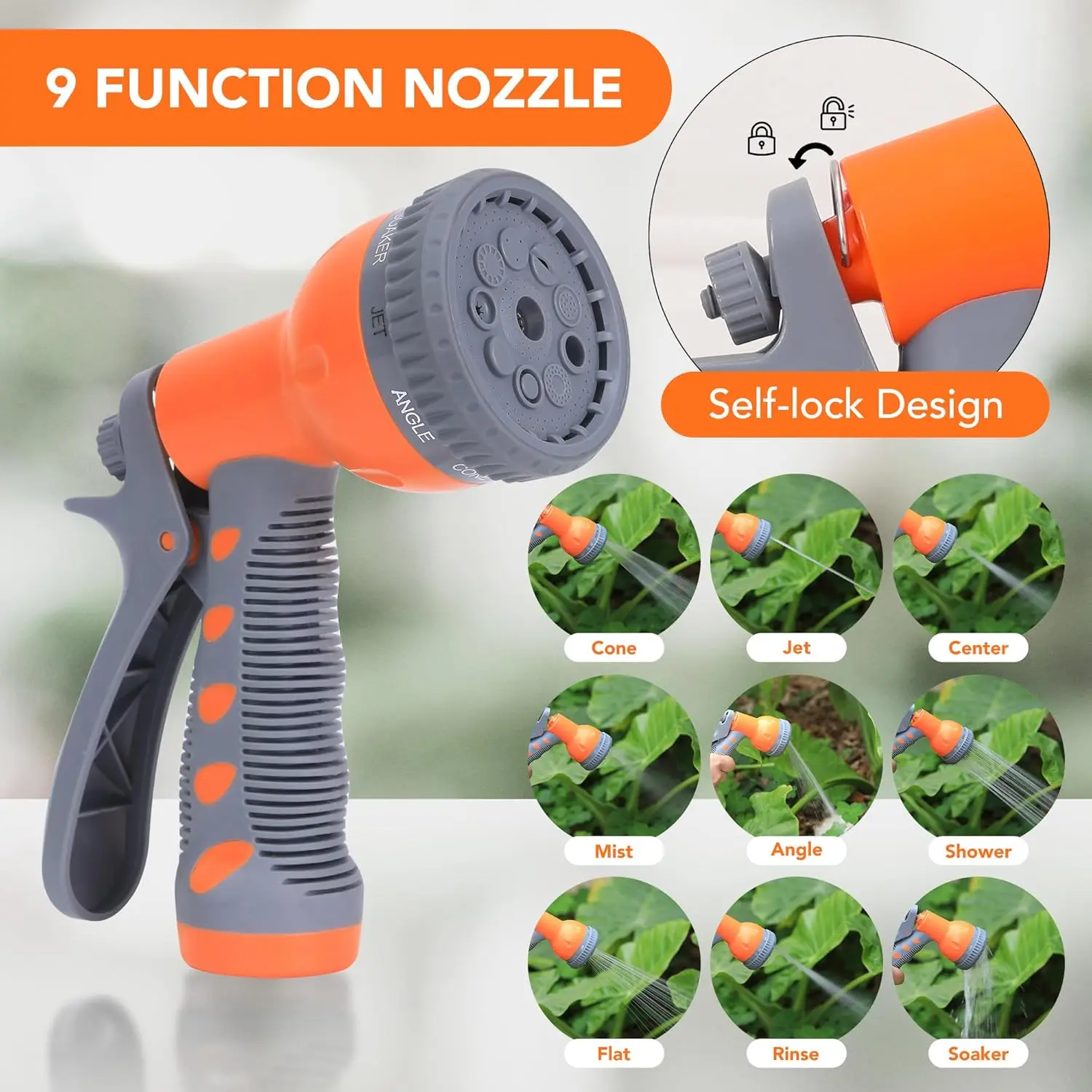 Retractable Garden Water Hose Reel 1/2 In x 100 FT, Wall Mounted for Outside with 9 Function Sprayer Nozzle  Automatic Rewind