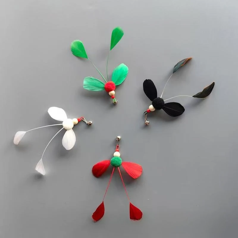 2pcs/4pcs Random Color Artificial Insect Feather Cat Toy Teaser Stick for Changing Heads Feather Pet Toys Wand Accessories