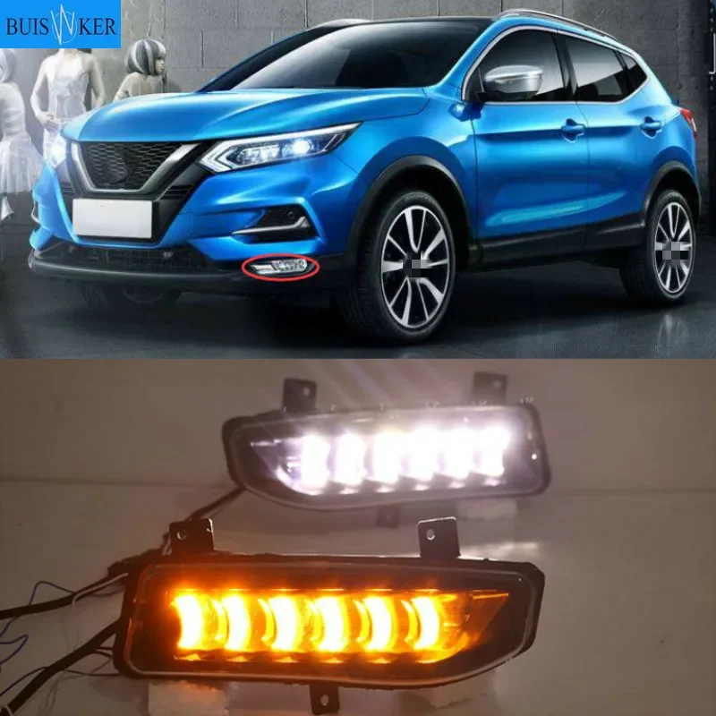 

1Pair For Nissan Qashqai 2019 2020 LED Daytime Running Light Dynamic Turn Yellow Signal Car DRL 12V LED Fog Lamp