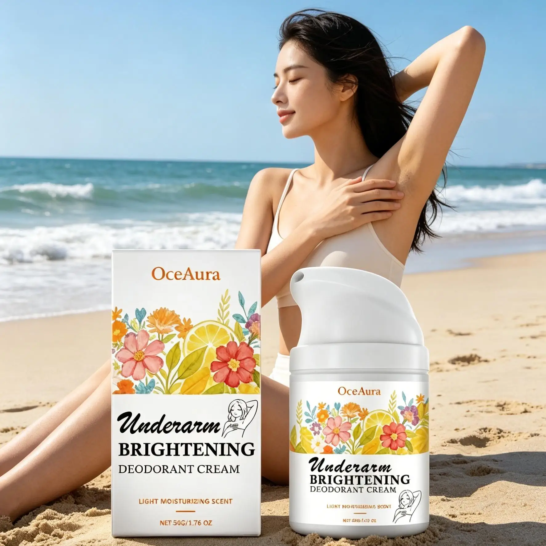 OceAura Underarm Brightening Cream Vitamin C Odor Remover Even Skin Tone Armpit Antiperspirant Deodorant for Women & Men 50g