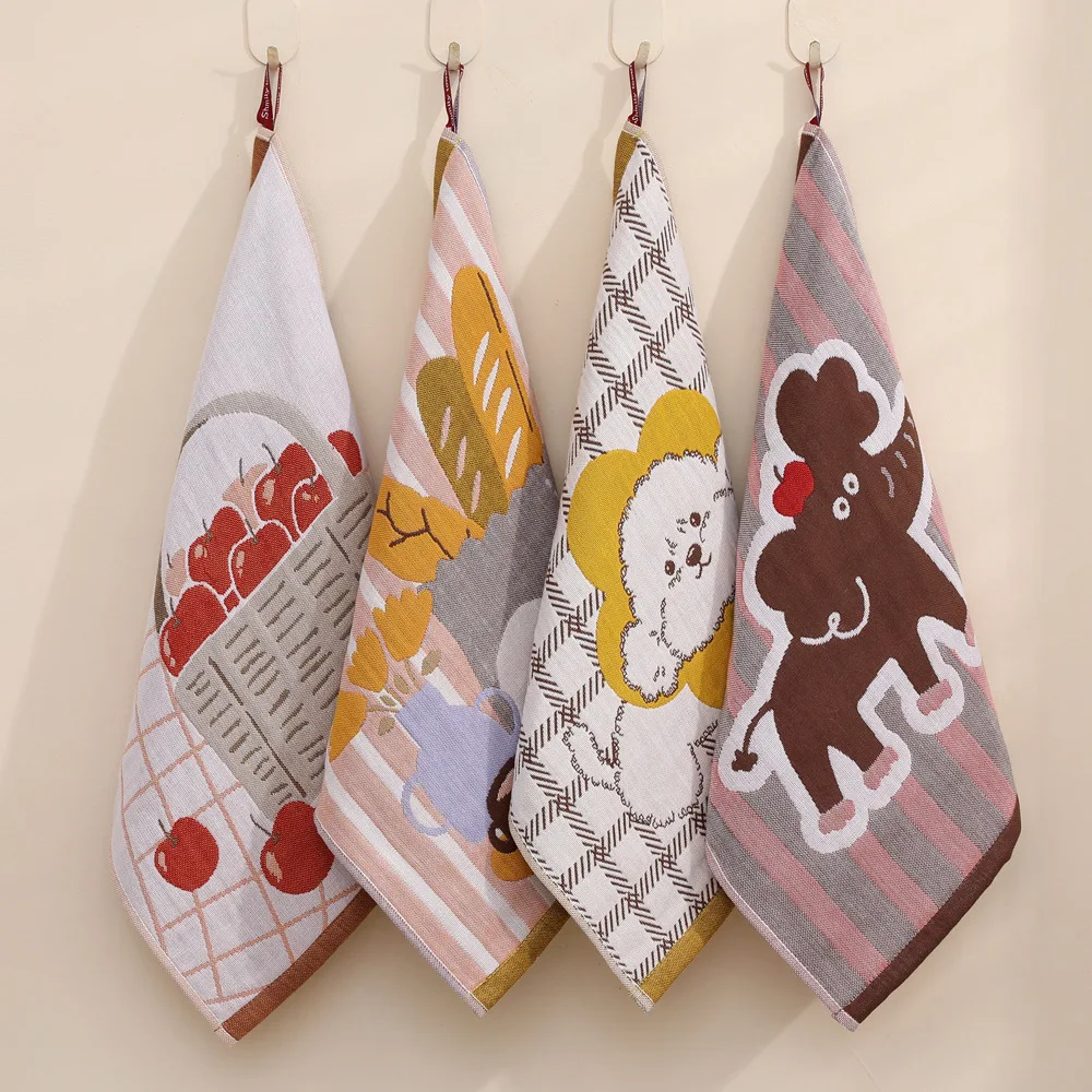 مناشف أطباق شاش قطن للمطبخ 35*40 سم 3 قطع كرتون رقيق 8 أنماط