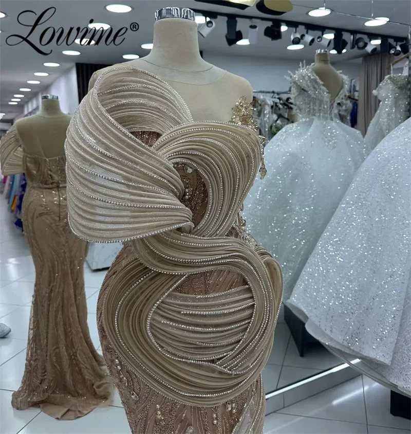 2025 Vestidos de fiesta de sirena color champán Vestido de noche personalizado para ocasiones especiales Vestidos de fiesta de cumpleaños con cristales para bodas