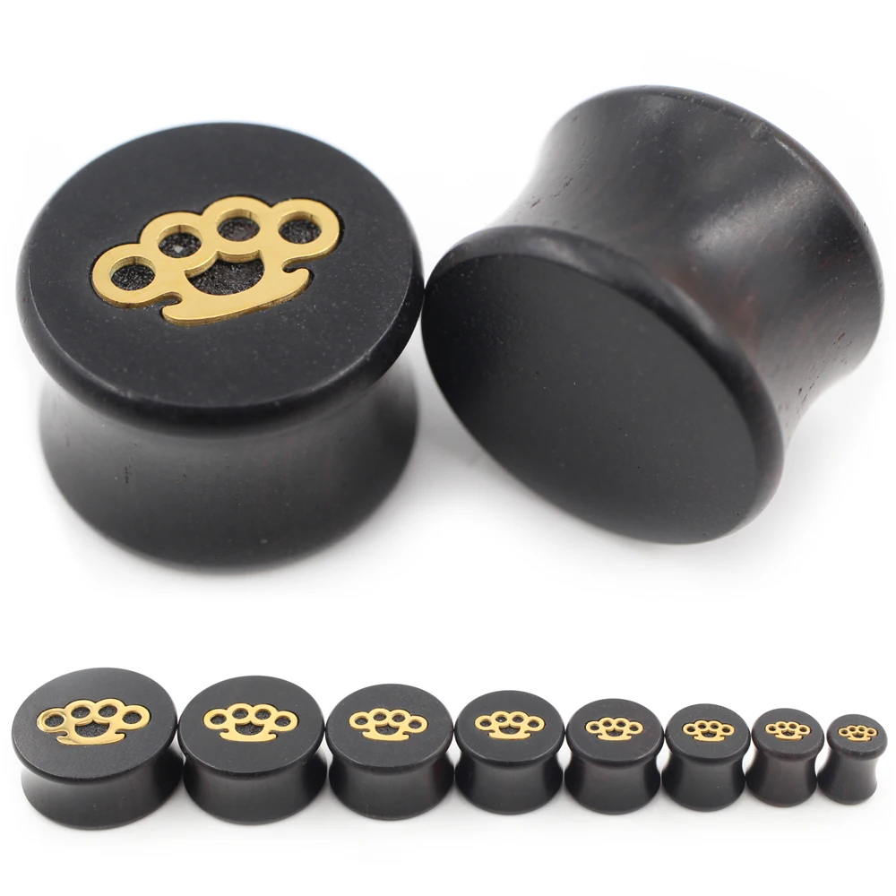 Alisouy 2PCS Black Solid Wood Cat's Paw Double Flared Ear Tunnels Plug Expander Stretcher Gauges Earrings Piercing Body Jewelry