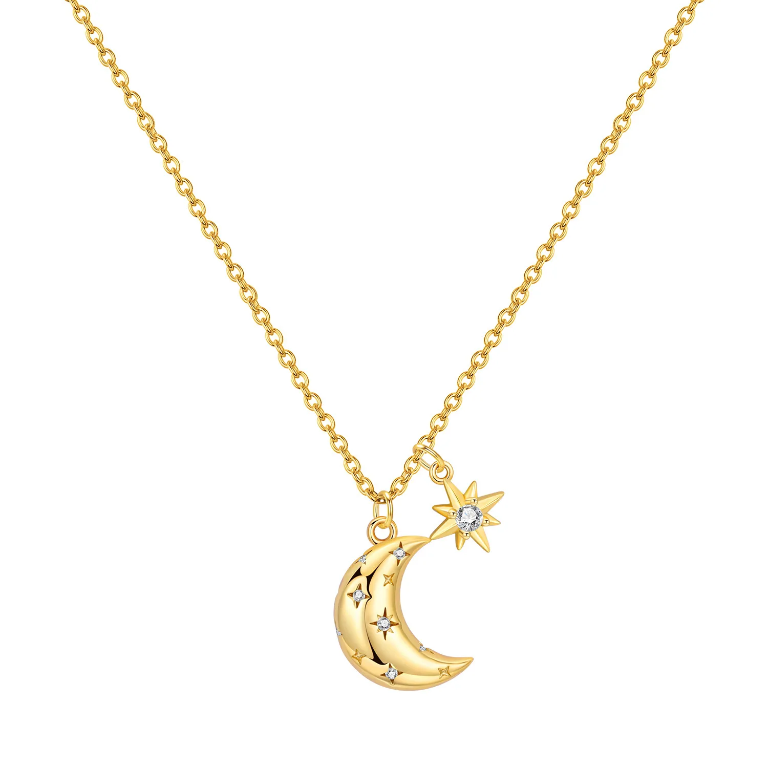 

Cycuff 925 Sterling Silver Golden Star Moon Necklace Pendant Necklace for Women Birthday Gifts Fashion Fine Jewelry