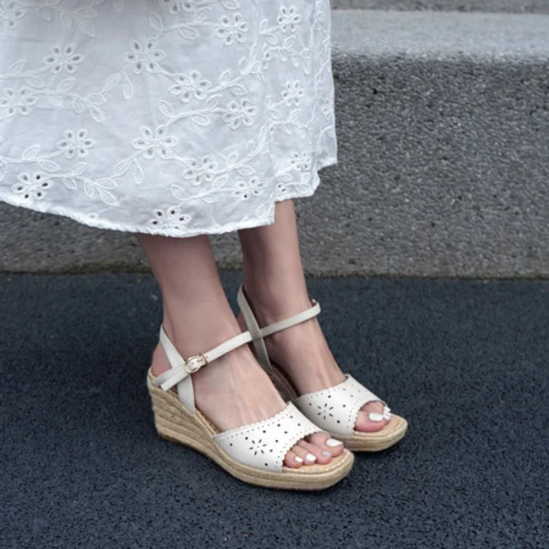 

Women's Casual Comfortable Lace-Up Large Size High Heel Sandals Summer New Rubber Bottom Breathable Mesh Lined Thick Heels