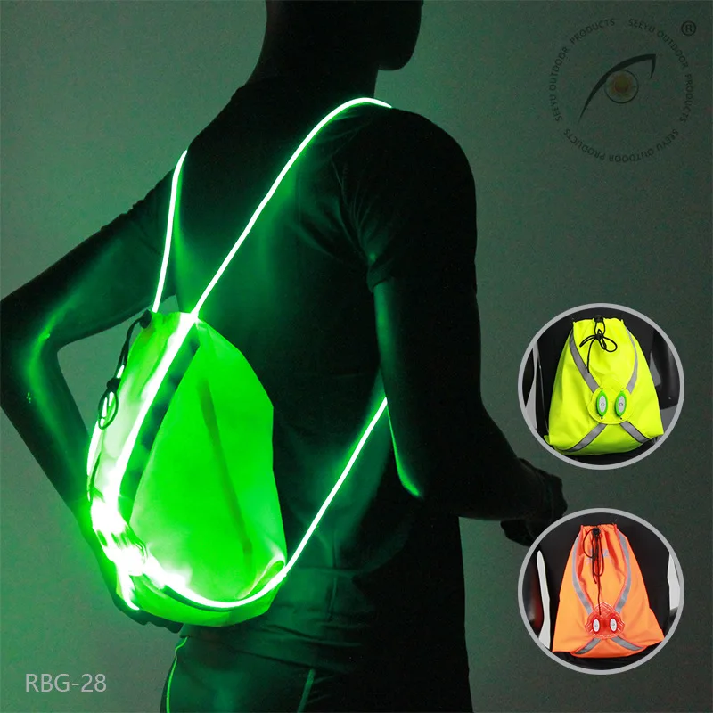 LED Fiber-Optic Light-Up Drawstring Bag – Reflective Flashing Backpack for Night Running, Cycling, and Outdoor Sports