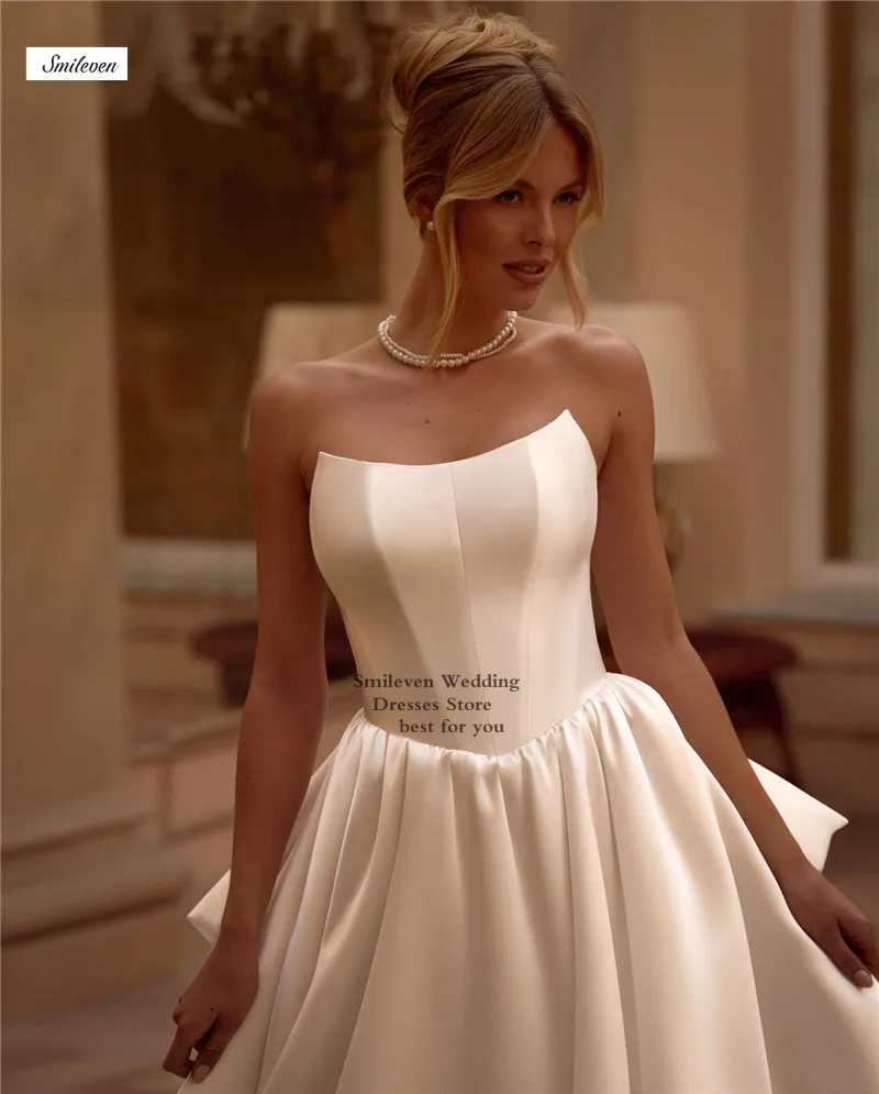 Smileven เจียมเนื้อเจียมตัว Strly ชุดแต่งงาน Ball Gowns ซาตินชุดเจ้าสาว Vestido de novia กระเป๋า Gowns แต่งงานที่กําหนดเอง