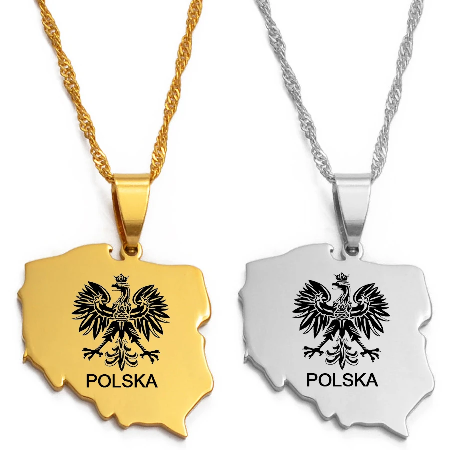 Anniyo Polska Map Pendant Necklaces for Women Jewelry Maps of Poland Chain  #021221