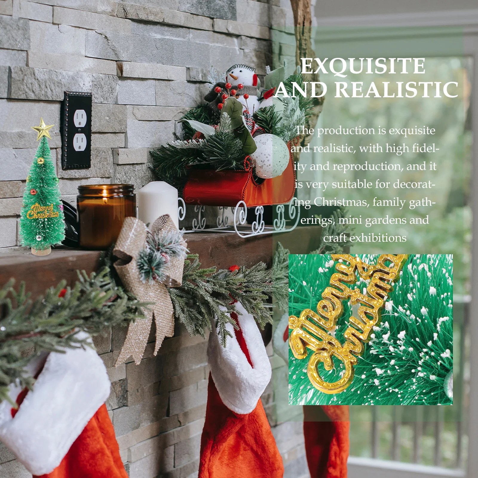 

2 Pcs Mini Christmas Tree Ornaments Party Decoration Small Winter Outdoor Xmas Adorns Sisal Silk Desktop Decors