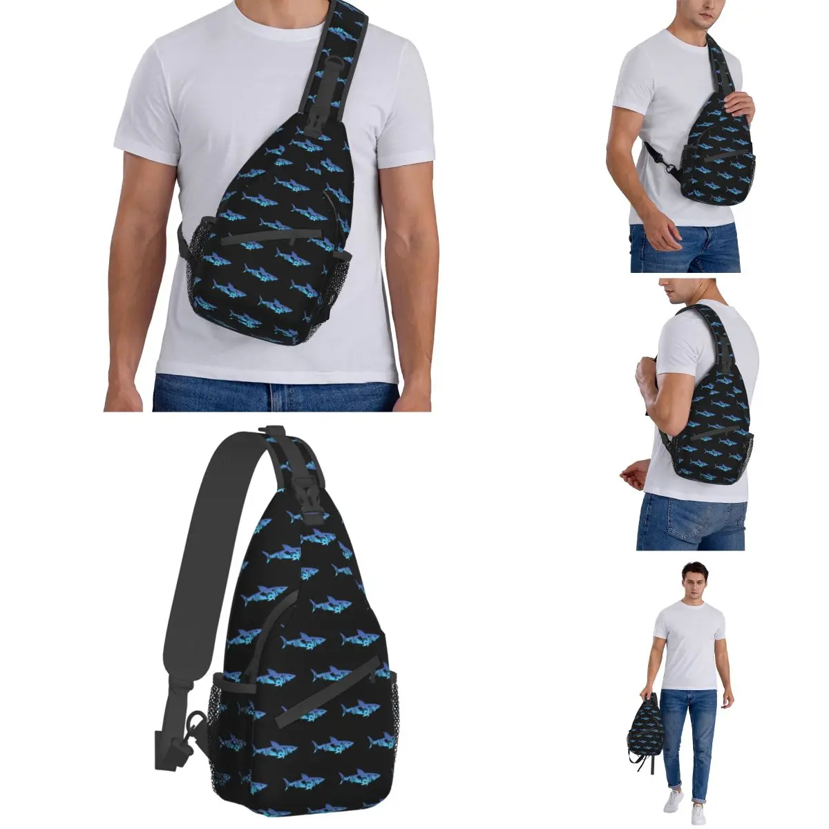 Shark Diver Scuba Crossbody Sling Bag Men Women Chest Bag Sea Equipment Shoulder Backpack Daypack Hiking Outdoor Biking Bookbag