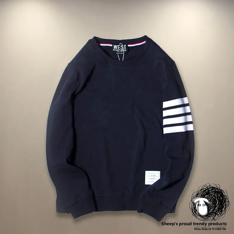 

Новая осенне-зимняя повседневная свободная толстовка в полоску для подростков и женщин, дизайн с четырьмя полосками, парные комплекты, молодежная мода