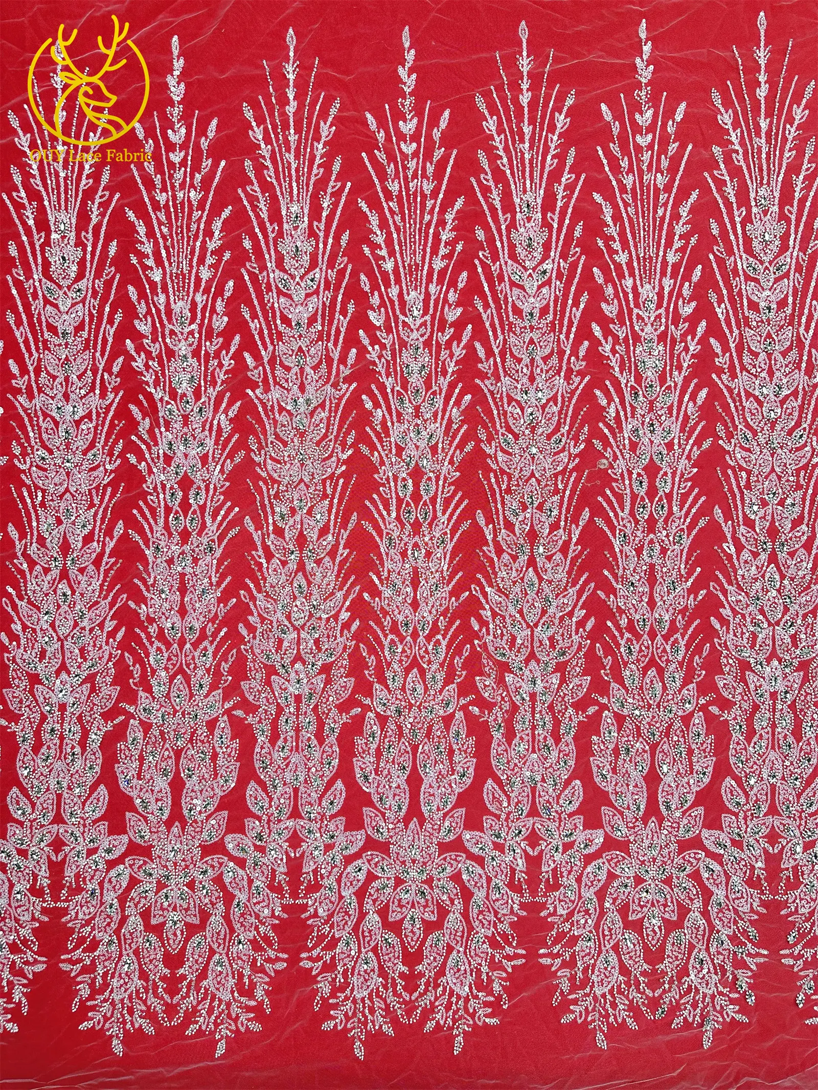 Nigerianisches weißes Hochzeitskleid Tüll-Mesh-Spitzenstoff Hochwertiger französischer Stein-Spitzenstoff Afrikanischer Perlen-Pailletten-Spitzenstoff – Detail 12