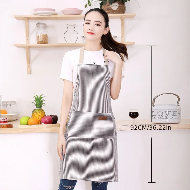 1pc Unisex Black and White Striped Cotton Adjustable Apron with Pocket - Comfortable, Durable, and Stylish Cooking Apron for Wom