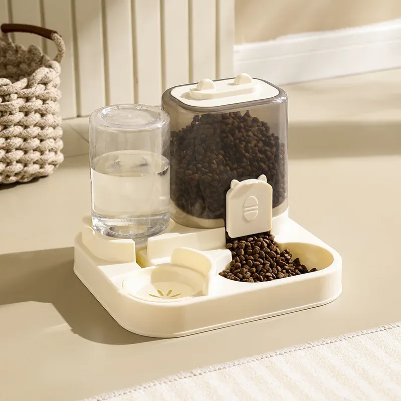  Automatic Cat Bowl Feeder with Water Fountain, Spill Proof Pet Food Dispenser for Small Medium Large Cats and Dogs