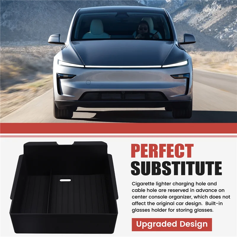 A85E-para Tesla Model Y Juniper 2025 ABS consola central organizador bandeja reposabrazos caja de almacenamiento accesorios de coche para consola central ABS