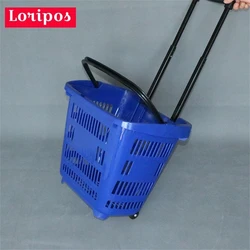 Plastic Shopping Basket With Handles Wheel Supermarket Shopping Cart Convenience Store Shopping Cart Store Storage Fixture