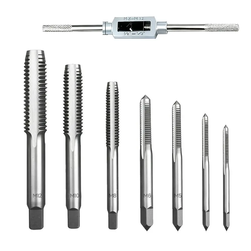 Durable M3-M12 Hand Thread Tap Straight Fluted Square Shank HSS Machine Plug Tap Tapping Tool Set