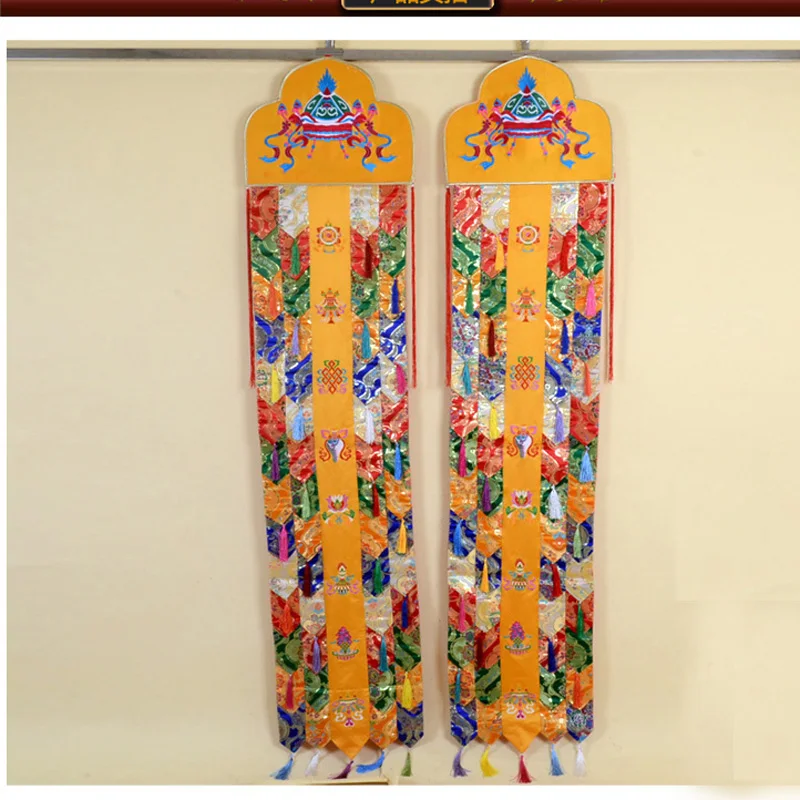 200cm long 2PCS Wholesale Buddhist supply Buddhism family Temple auspicious Embroidery Wall hang Sutra banner Prayer flag FO PAN
