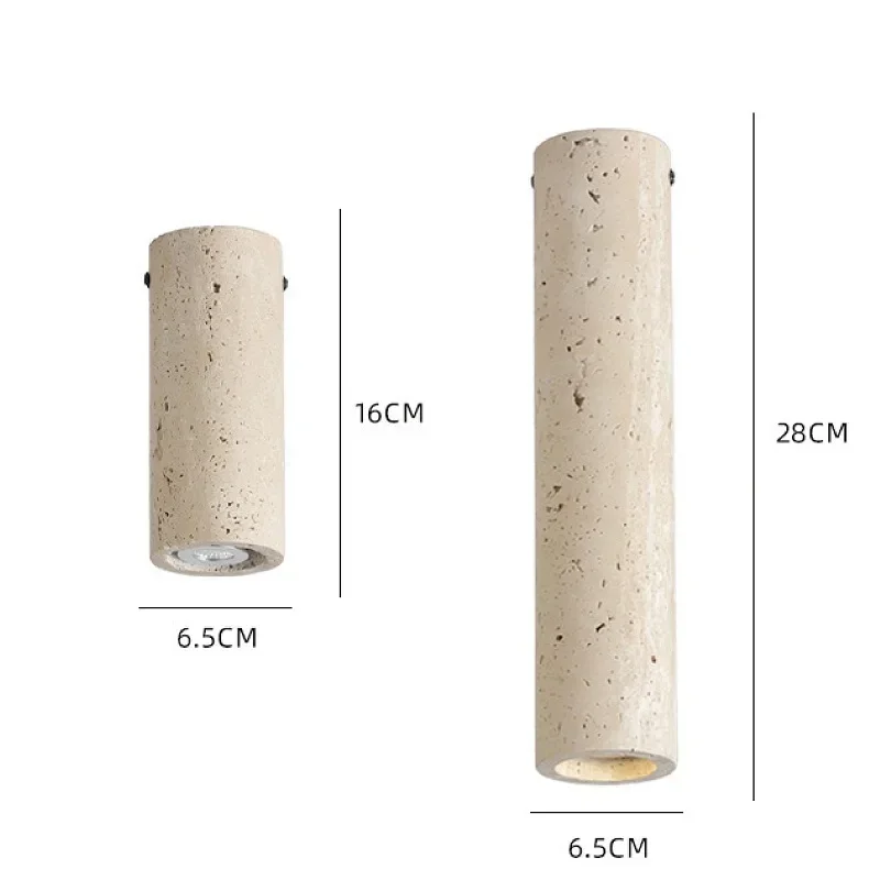 Surface Mounting Stone Light Yellow Travertine Cylindrical Ceiling Lamp