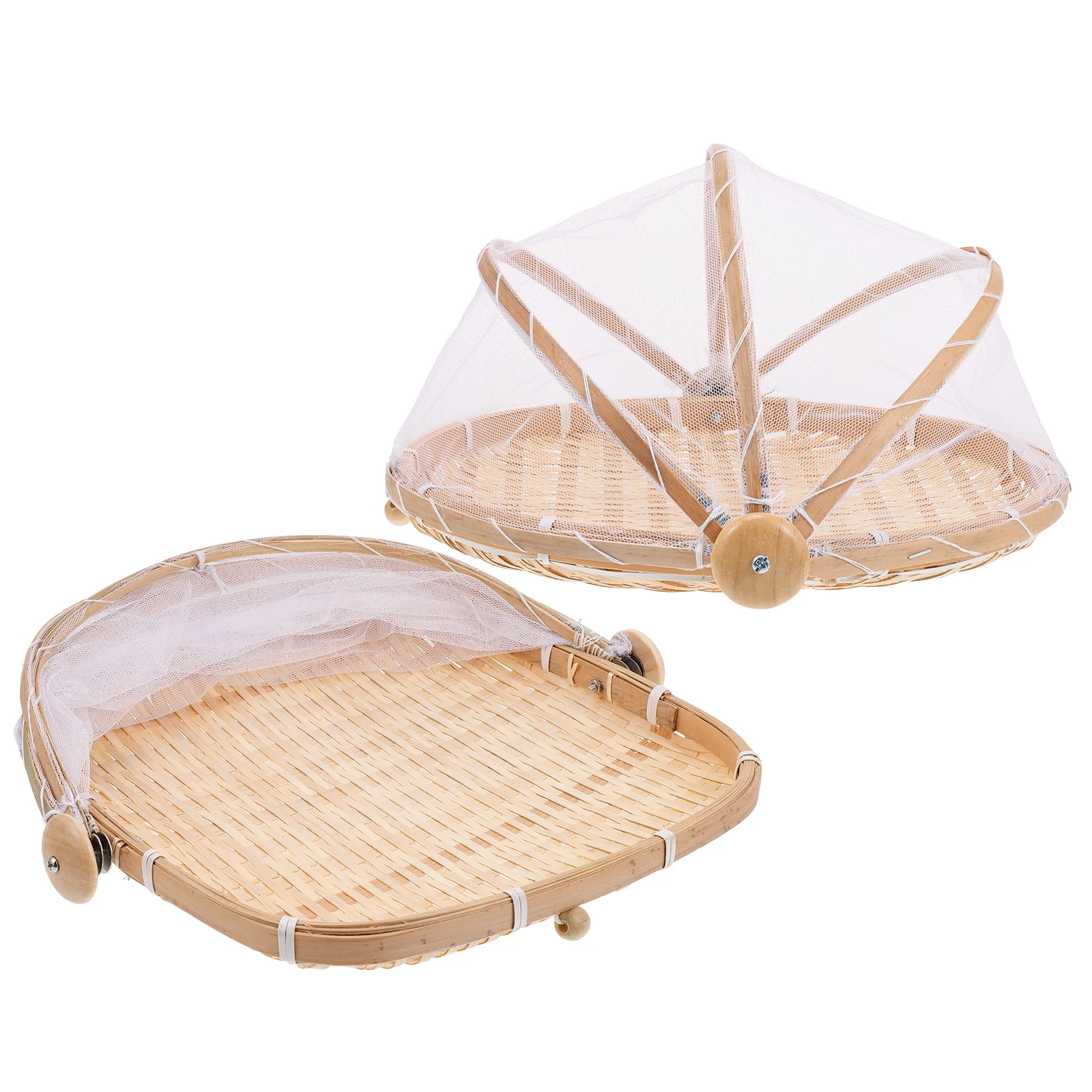 

2pcs Bamboo Woven Fruit Basket 30X18cm Round Square Small Storage Container Kitchen Accessories Manual Dustpan