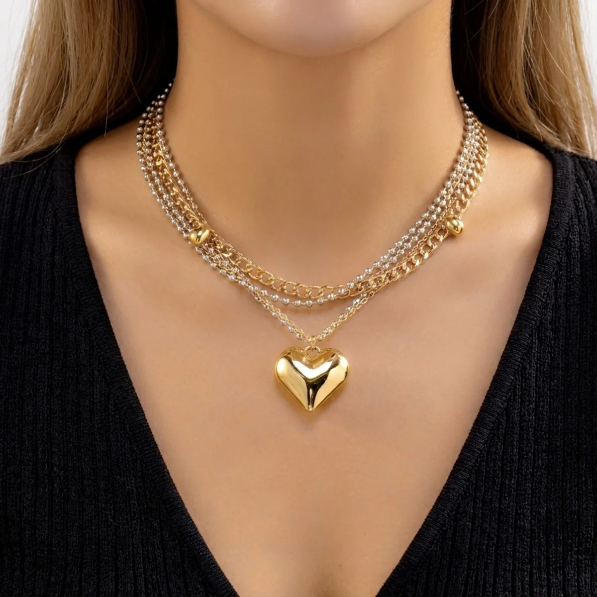 Minimalistische barocke unregelmäßige Imitationsperlen-CCB-Perlen-Anhänger-Halskette für Damen und Herren, mehrschichtige Perlen-Halskette, stapelbarer Choker-Schmuck – Detail 15