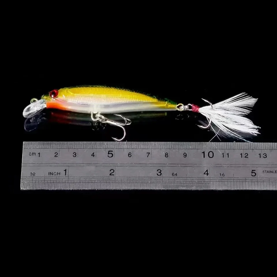 10pcs Larser Minnow Fishing Lures Set Catch Bass Faster with Feather Hook Artificial Bait Crankbait 9cm/7g