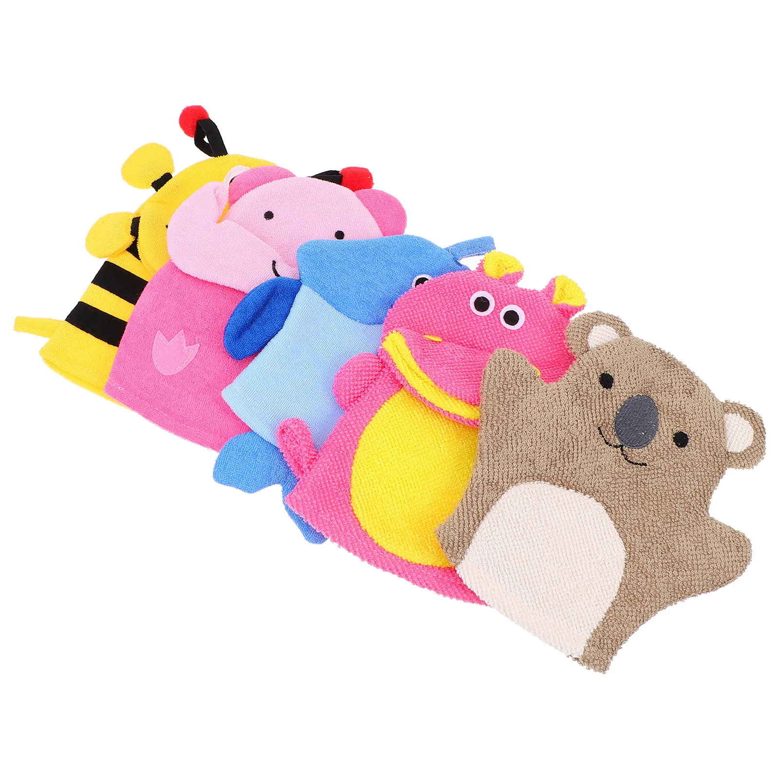 

5Pcs Baby Bath Gloves Soft Exfoliating Kids Bathing Mitts Cute Animal Print Gentle on Skin Lightweight for Travel Home Use