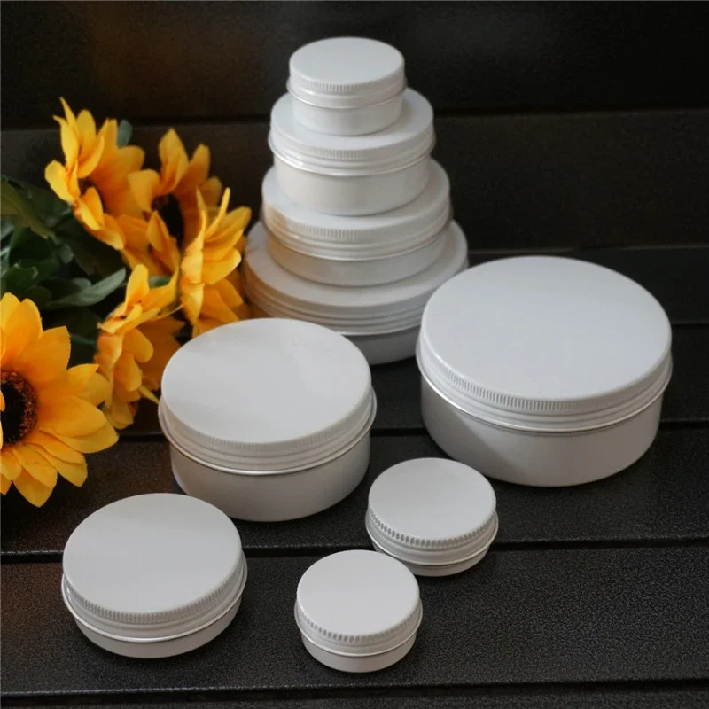 10/15/20/30/50/60/80/100/150g White Empty Round Aluminum Box Metal Tin Cans Cosmetic Cream DIY Refillable Jar Tea Aluminum Pot