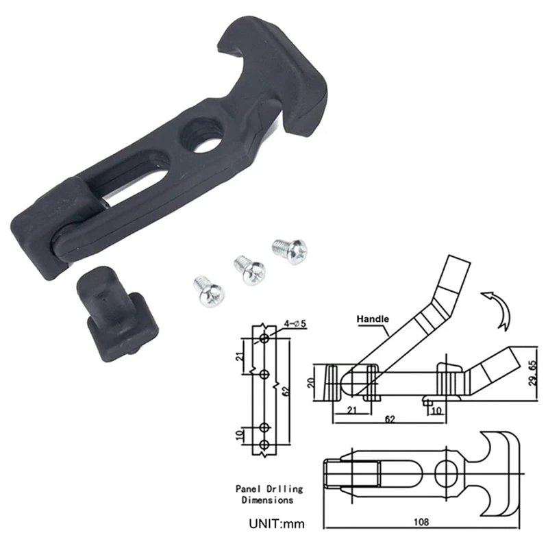 X37E 2 PCS T-Handle Draw Latches with Brackets Rubber Flexible T-Handle Hasp Rubber Hood for Tool Box Vehicle Engine Hood