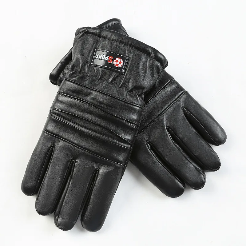 Men s Thermal PU Leather Gloves Thickened Fleece Lined Classic Smiling Opening Style Windproof Cold Resistant for Outdoor Riding