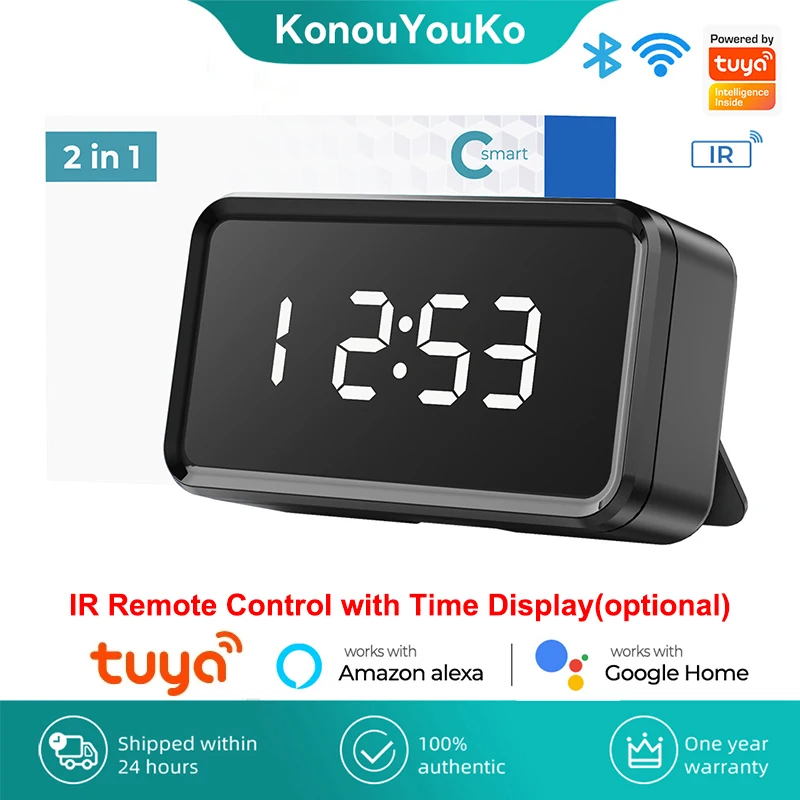 

Tuya Smart Universal IR Remote Control with Time Display Smart Home Automation for TV Air Conditioner Works with Alexa Google