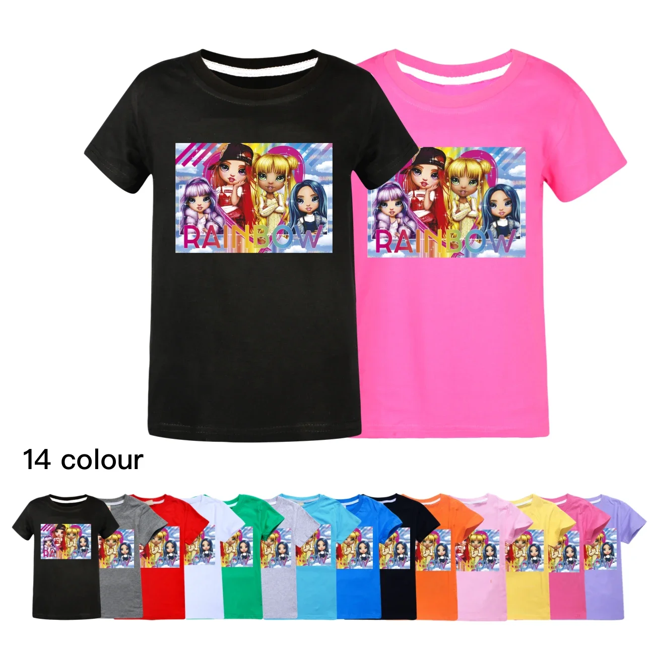 

Fantasy Friends Rainbow High T Shirt Kids Summer Clothes Girl Short Sleeve Tops Toddler Boy Fashion Streetwear Children Clothing