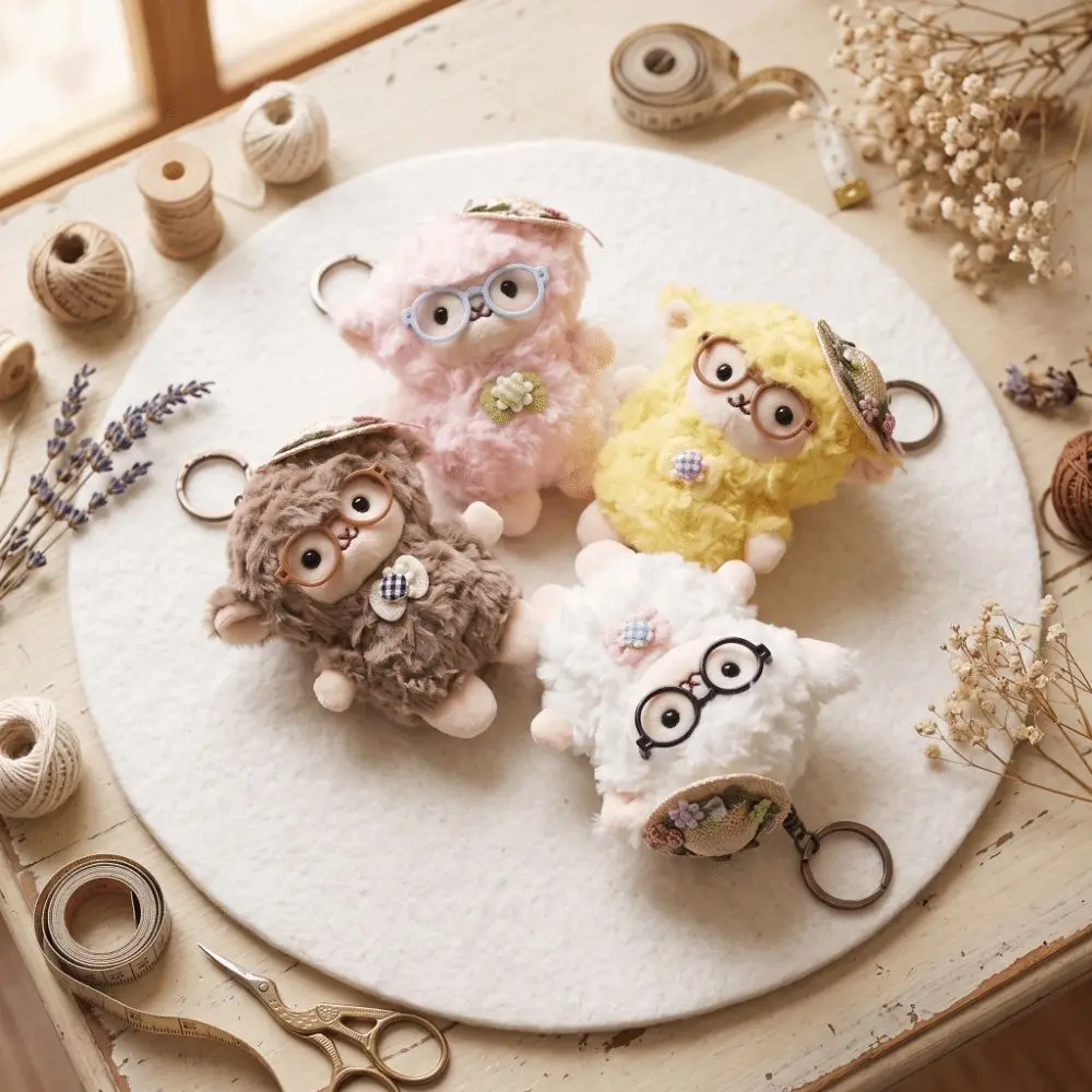 Soft Plush Sheep Plush Keychain Vacation Theme Mini Hat Cartoon Lamb Doll Hanging Loop Bag Pendant