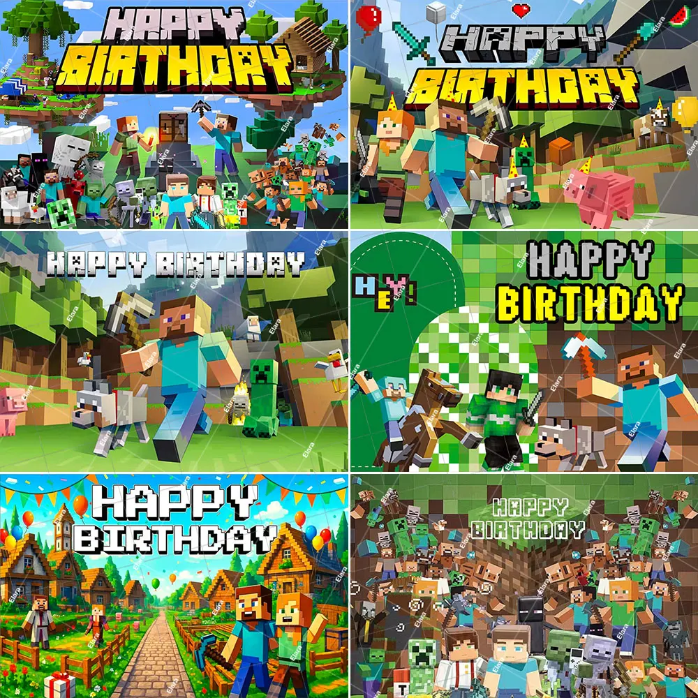 

Customized Cartoon Game Pixel Kids Birthday Party Decoration My World Boys Game Baby Shower Backdrop Banner Poster Booth Props