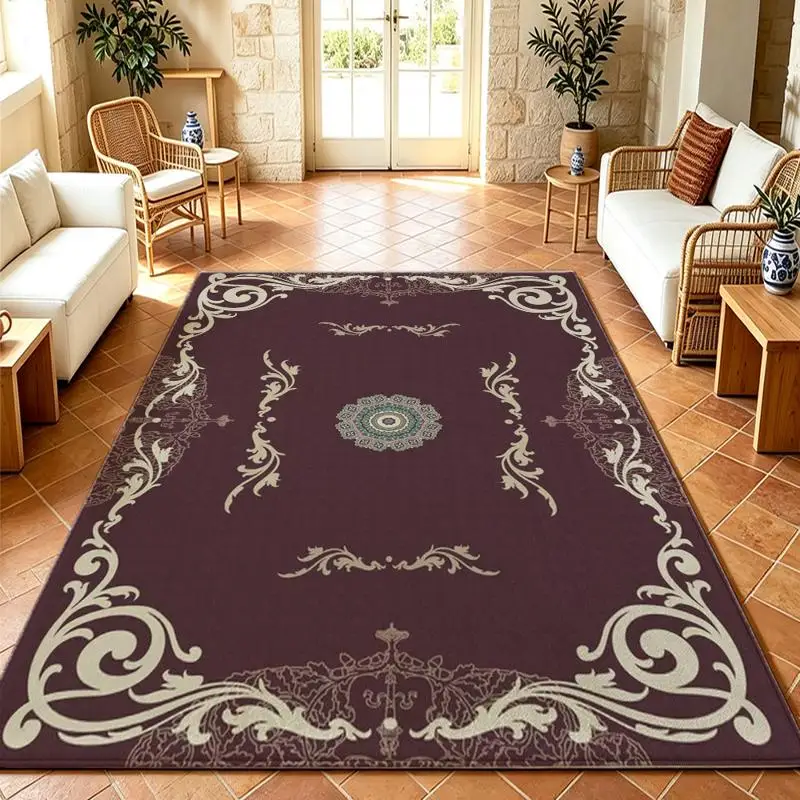 1PC Ornate Vintage Burgundy Area Rug, Machine Washable Tumble Rug for Kitchen, Entryway, Bedroom, Bathroom, Hallway Indoor Decor