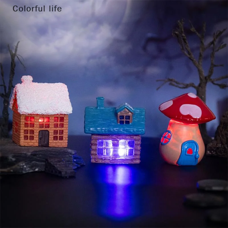 لطيف هالوين متوهجة منزل المشهد الصغير الحلي دمية اللعب ديكور المنزل DIY بها بنفسك الراتنج اكسسوارات الاطفال اللعب منزل هدية #4