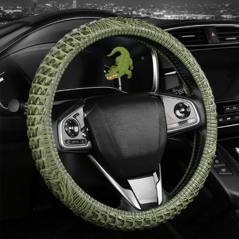 

Universal Crocodile Grain Leather Car Steering Wheel Cover O or D Type Four Seasons Comfortable Handle Case Interior Accessories