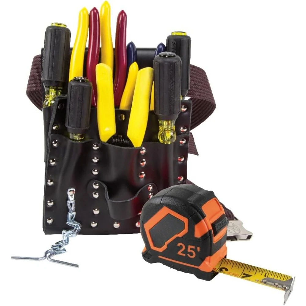 

5300 Tool Set, Electrician Tool Kit has 4 Screwdrivers, 4 Pliers, Tape Measure, Stripper, Tools Pouch, Tools Belt, 12-